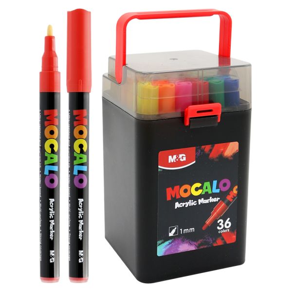 Popisovač M&G MOCALO Acrylic Marker, hrot 1 mm (sada 36 farieb)