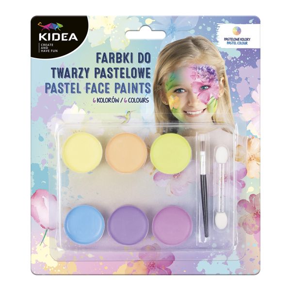 Farby na tvár, pastelové - 6 farieb + štetec (sada)