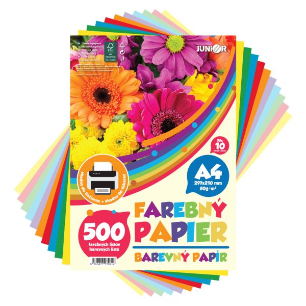 Farebný papier A4 80g 500 listov/10 farieb