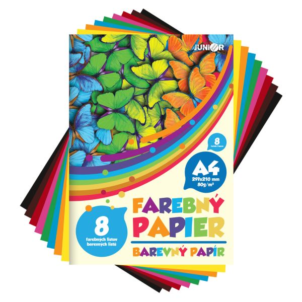 Zložka farebného papiera A4 80g, 8 listov /8 farieb