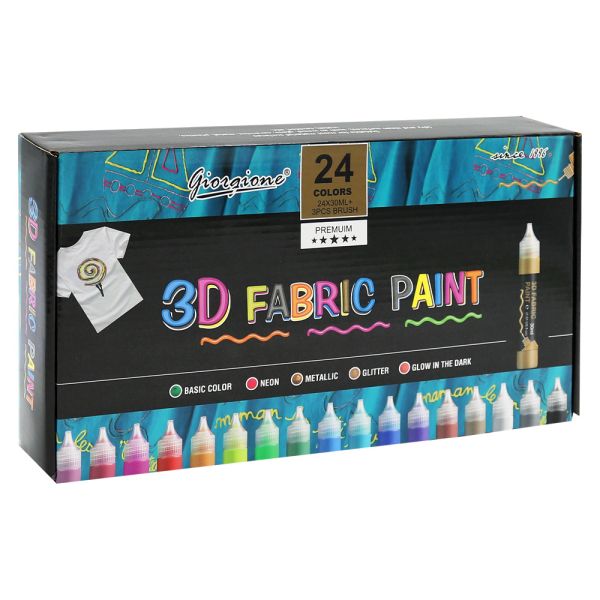 3D farby na textil 30 ml / 24 farieb + 3 štetce