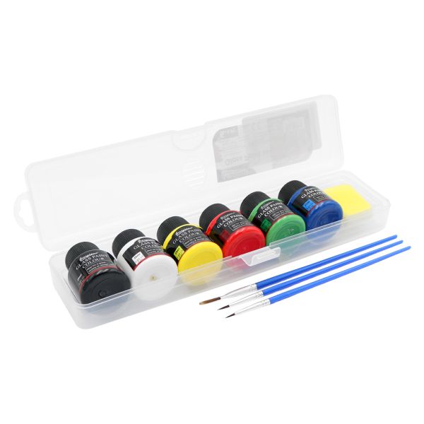 Farby na sklo 25 ml, sada 6 farieb + štetce v plast. boxe