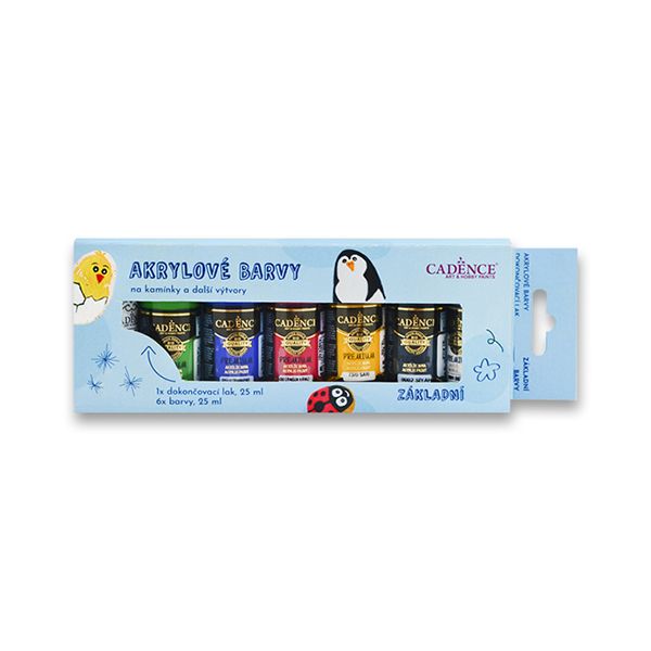 Súprava 6ks akrylových farieb CADENCE + lak, základné balenie