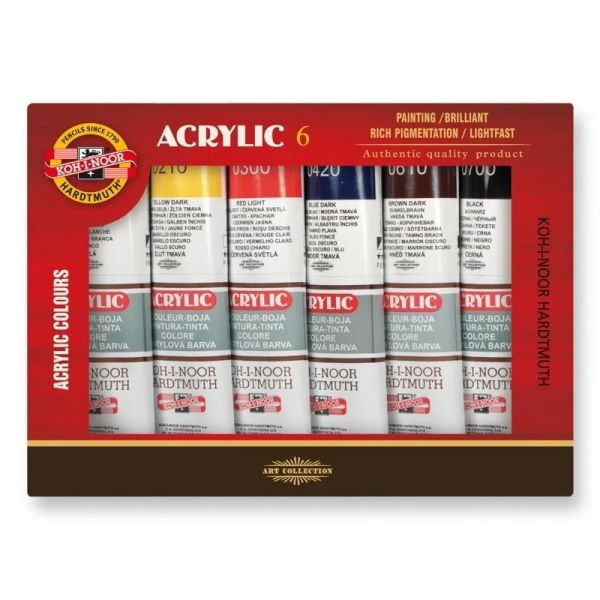 Farby akrylové KOH-I-NOOR 40 ml, sada 6 ks