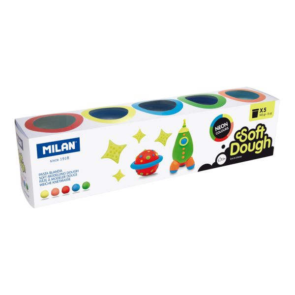 Plastelína MILAN Soft Dough neónové farby - sada 5 ks