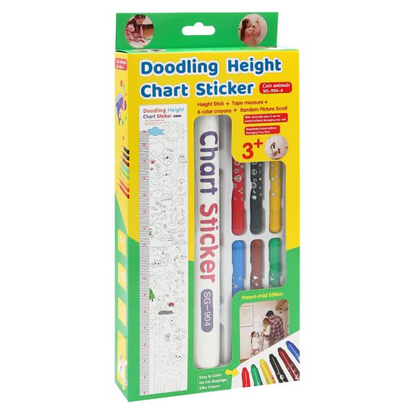 Kreatívna sada so samolepkami a voskovkami na vymaľovanie "Doodling Height Chart Sticker"