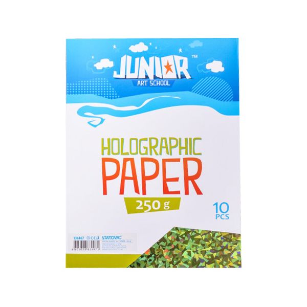 Dekoračný papier A4 Holografický zelený 250 g, sada 10 ks