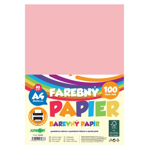 Farebný papier A4 80g/m2, bal/100 ks - pastelová ružová