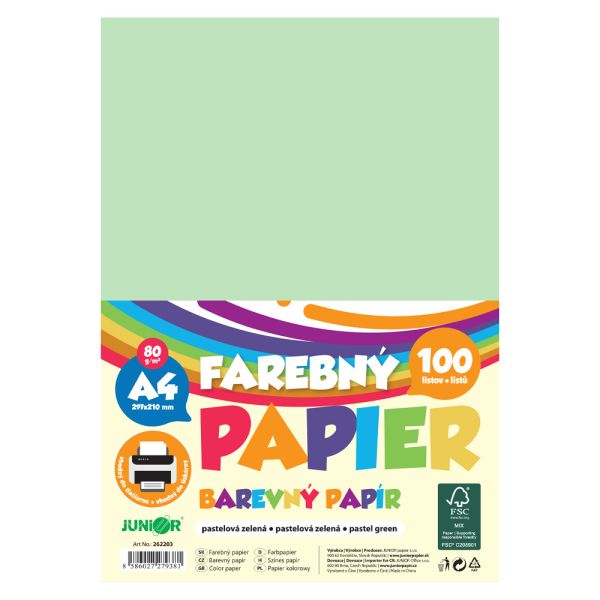 Farebný papier A4 80g/m2, bal/100 ks - pastelová zelená