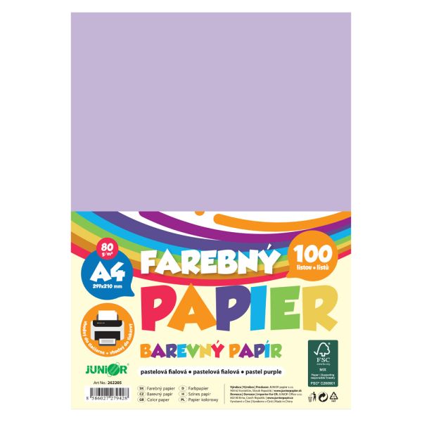 Farebný papier A4 80g/m2, bal/100 ks - pastelová fialová