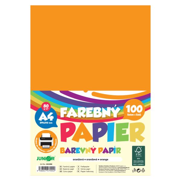Farebný papier A4 80g/m2, bal/100 ks - oranžová