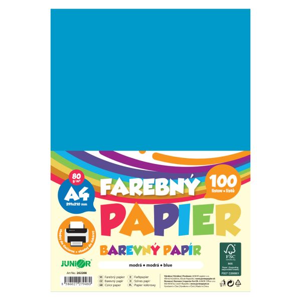 Farebný papier A4 80g/m2, bal/100 ks - modrá