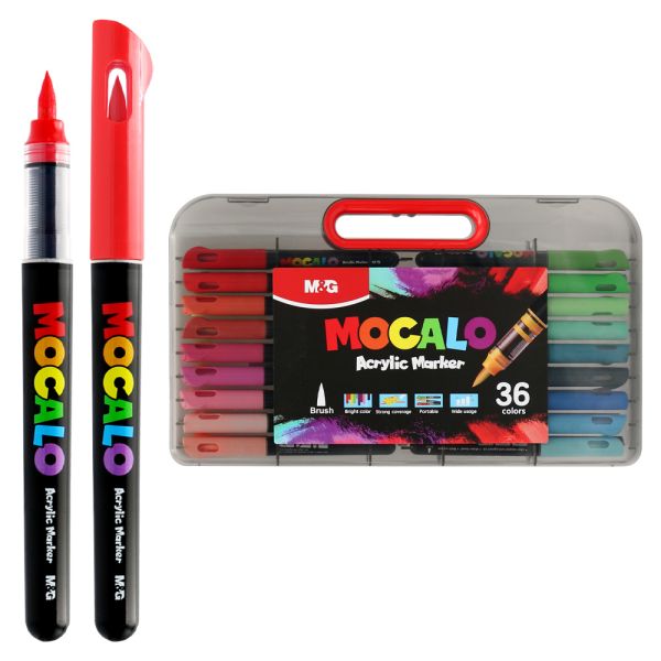 Popisovač M&G MOCALO Acrylic Marker, štetcový hrot - sada 36 farieb