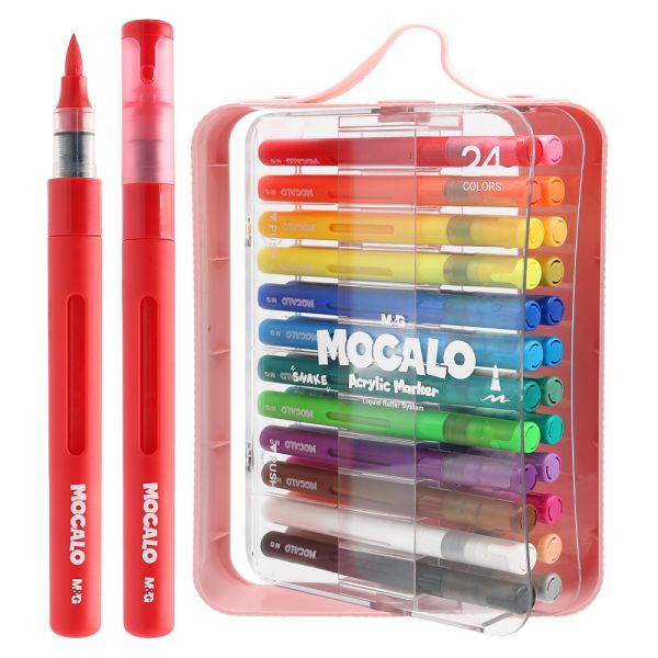 Popisovač M&G MOCALO Acrylic Marker, štetcový hrot - sada 24 farieb