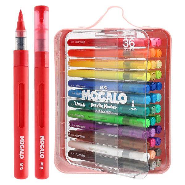 Popisovač M&G MOCALO Acrylic Marker, štetcový hrot - sada 36 farieb