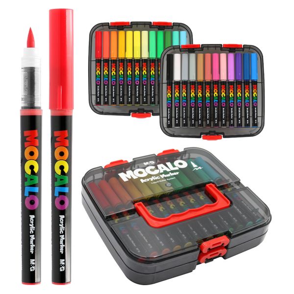 Popisovač M&G MOCALO Acrylic Marker, štetcový hrot (sada 24 farieb)