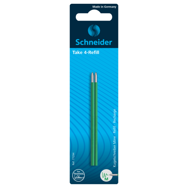 Náplň guľôčková Schneider Take 4 M sada 2 ks -zelená