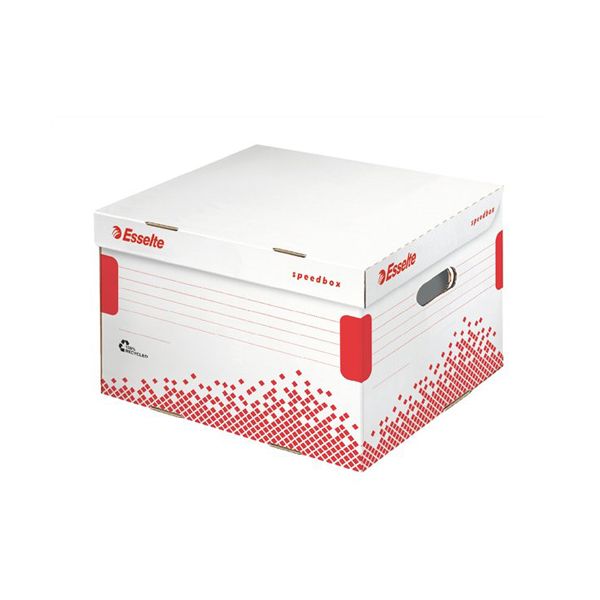 Archívna krabica Esselte Speedbox L so sklápacím vekom biela/červená 433×263×364 mm 