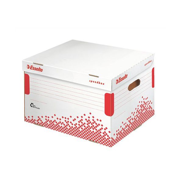 Archívna krabica Esselte Speedbox so sklápacím vekom biela/červená 392×301×334 mm 