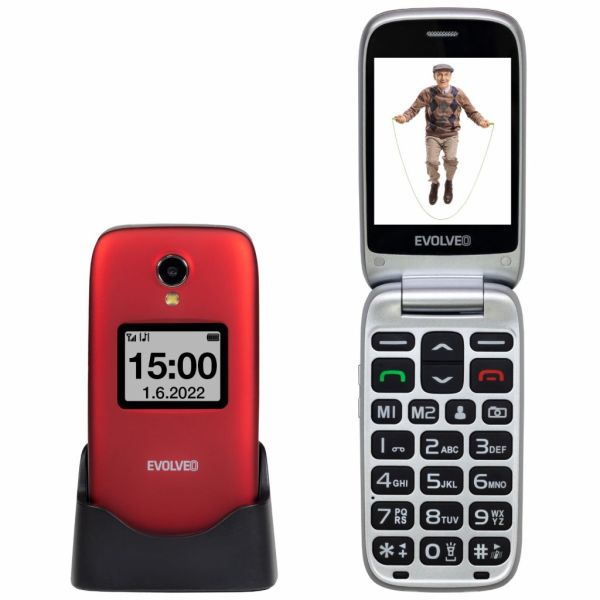 EVOLVEO EasyPhone FS, vyklápací telefón 2.8" pre seniorov s nabíjacím stojanom (červená farba) EP-771-FSR