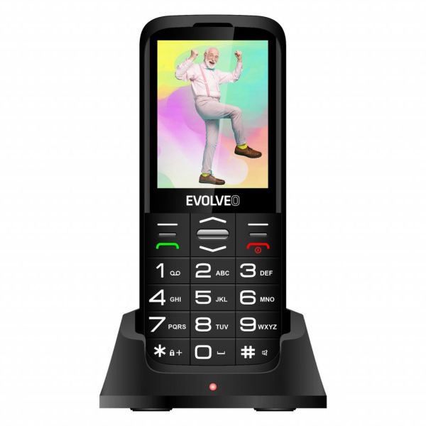 EVOLVEO EasyPhone FS, vyklápací telefón 2.8" pre seniorov s nabíjacím stojanom (čierna farba) EP-771-FSB