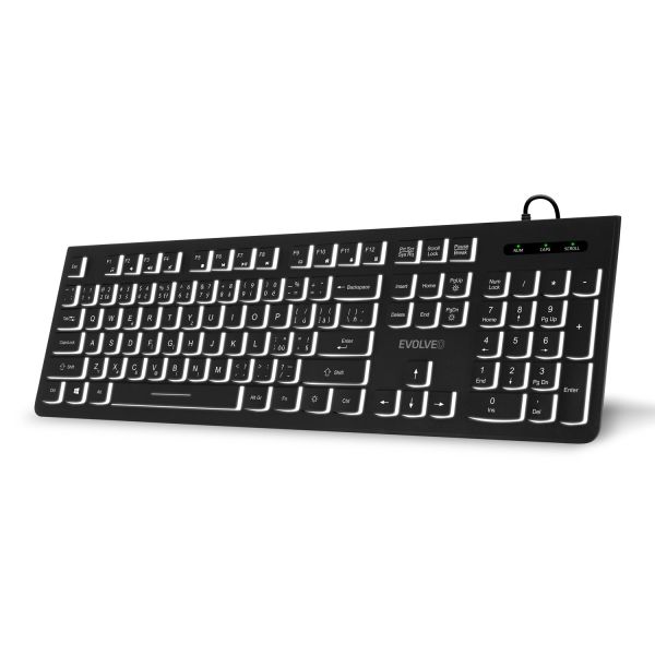 EVOLVEO K1010, klávesnica s bielym podsvietením, K1010-BK-CZ