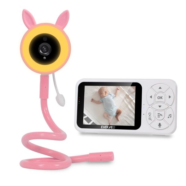 EVOLVEO Baby Monitor N35, dětská chůva s kamerou, VOX, teplomer, nočné videnie, RGB svetlo, Ružová CAM-35P