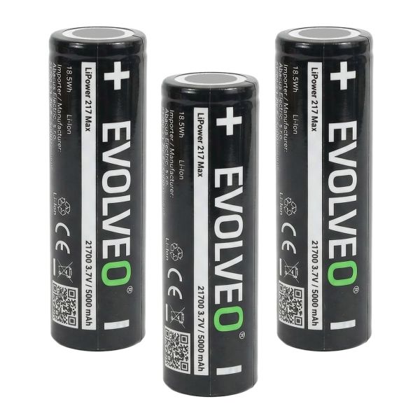 EVOLVEO LiPower 217 Max 5000 - Li-ion batéria 21700 (3.7 V / 5000 mAh) 3 ks LIP-2175M-3