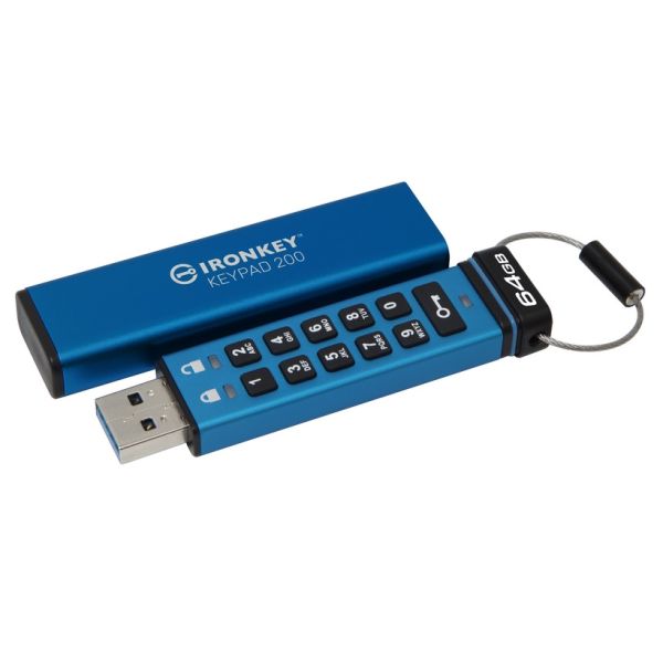 Kingston IronKey Keypad 200/64GB/USB 3.2/USB-A/Modrá IKKP200/64GB