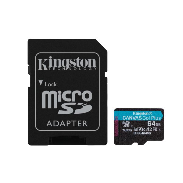 Kingston Canvas Go Plus A2/Micro SDXC/64GB/UHS-I U3/Class 10/+ Adaptér SDCG4/64GB