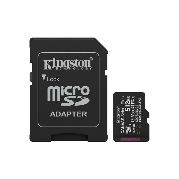 Kingston Canvas Select Plus/Micro SDXC/512GB/UHS-I U3 / Class 10/+ Adaptér SDCS3/512GB