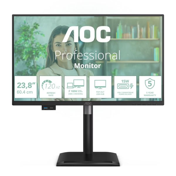 AOC/24P4CV/23,8"/IPS/FHD/120Hz/4ms/Čierna/5R 24P4CV