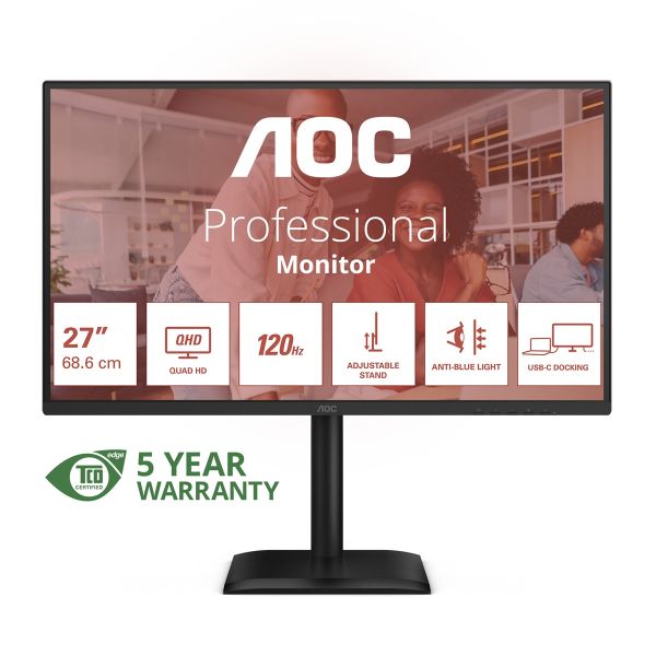 AOC/Q27E4CV/27"/IPS/QHD/120Hz/4ms/Čierna/5R Q27E4CV