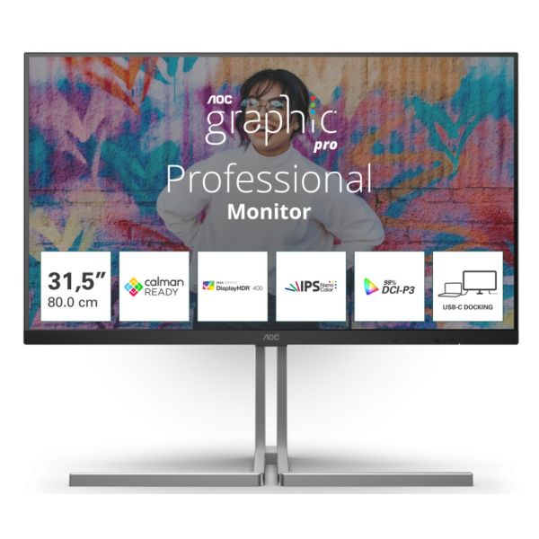 AOC/U32U3CV/32"/IPS/4K UHD/60Hz/4ms/Blck-Slvr/3R U32U3CV