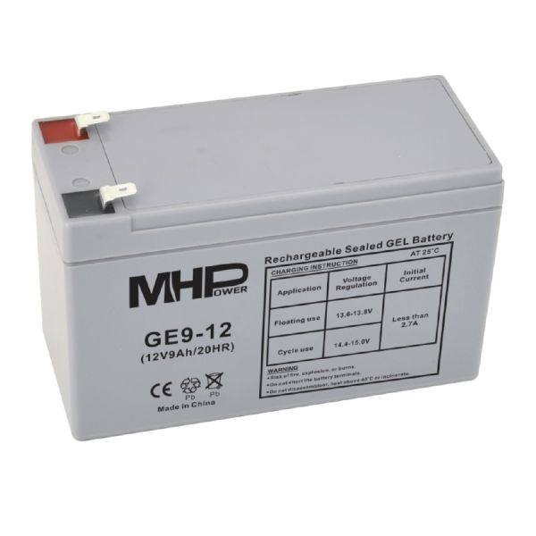 MHPower GE9-12 Gélový akumulátor 12V/9Ah, Faston F2 - 6,3mm, Deep Cycle GE9-12