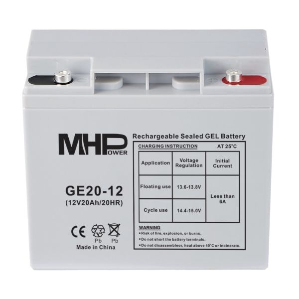 MHPower GE20-12 Gélový akumulátor 12V/20Ah, Terminál T1 - M5, Deep Cycle GE20-12