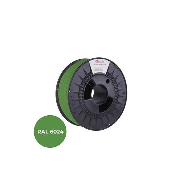 Tlačová struna (filament) C-TECH PREMIUM LINE, PLA, dopravná zelená, RAL6024, 1,75mm, 1kg 3DF-P-PLA1.75-6024