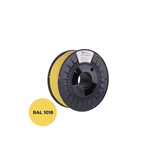 Tlačová struna (filament) C-TECH PREMIUM LINE, PLA, zinková žltá, RAL1018, 1,75mm, 1kg 3DF-P-PLA1.75-1018
