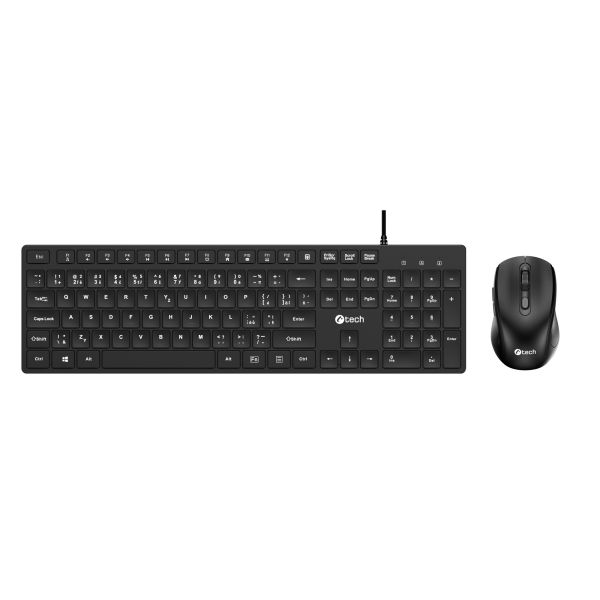Klávesnica C-TECH KBM-108, drôtový combo set s myšou, multimediálna, USB, CZ/SK KBM-108-BL