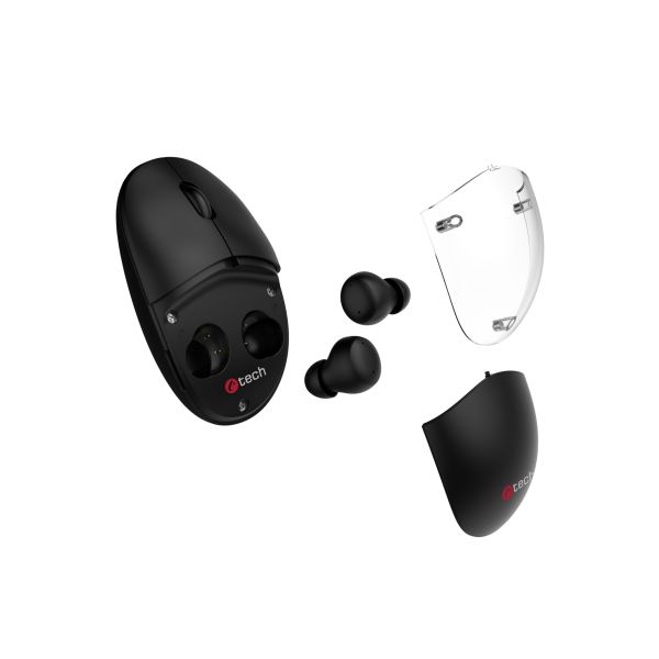 Myš s TWS sluchátkami C-TECH WLM-21 Dual mode, WLM-21BK