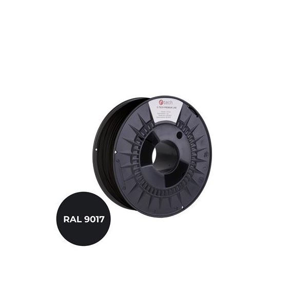 Tlačová struna (filament) C-TECH PREMIUM LINE, PETG, dopravná čierna, RAL9017, 1,75mm, 1kg 3DF-P-PETG1.75-9017