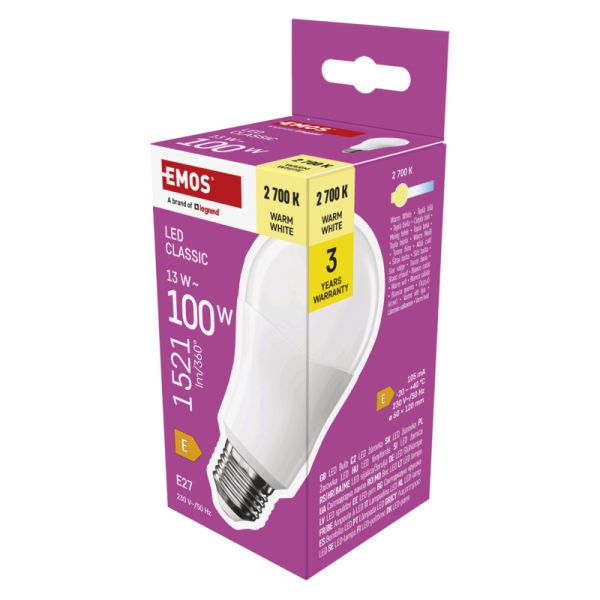 EMOS LED CLS A60 13W (100W) 1521lm E27 WW 1525733281