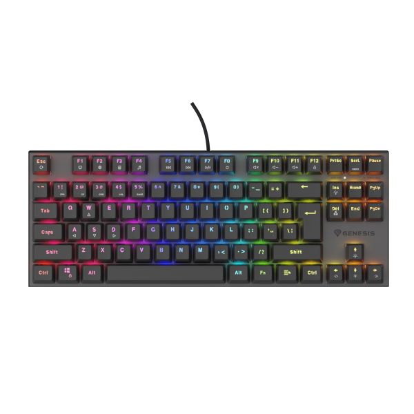 Genesis herná mechanická klávesnica THOR 303/TKL/RGB/Outemu Peach Silent/Drátová USB/US layout/Čierna NKG-1881