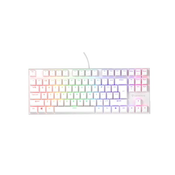 Genesis tichá herná klávesnica THOR 303/TKL/RGB/Outemu Peach Silent/Drátová USB/US layout/Biela NKG-2063