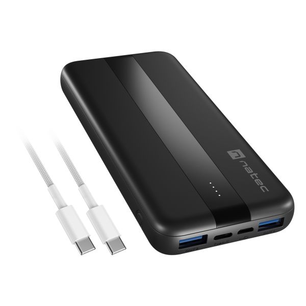 Power banka Natec TREVI SLIM Q V2 10000mAh, 2X USB-A 18W, 1X USB-C 20W, USB-C - USB0-C kábel, čierna NPB-2294
