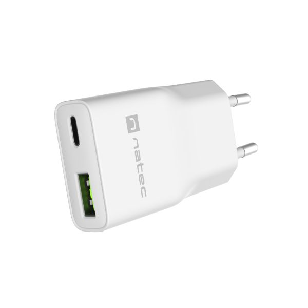 Univerzálna nabíjačka USB Natec RIBERA GaN SLIM, 20 W, 1X USB-A + 1X USB-C, Biela NUC-2376
