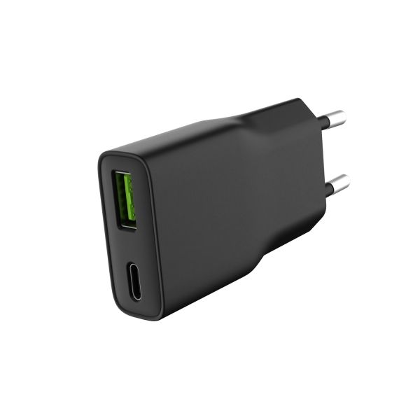 Univerzálna nabíjačka USB Natec RIBERA GaN SLIM, 20 W, 1X USB-A + 1X USB-C, čierna NUC-2377