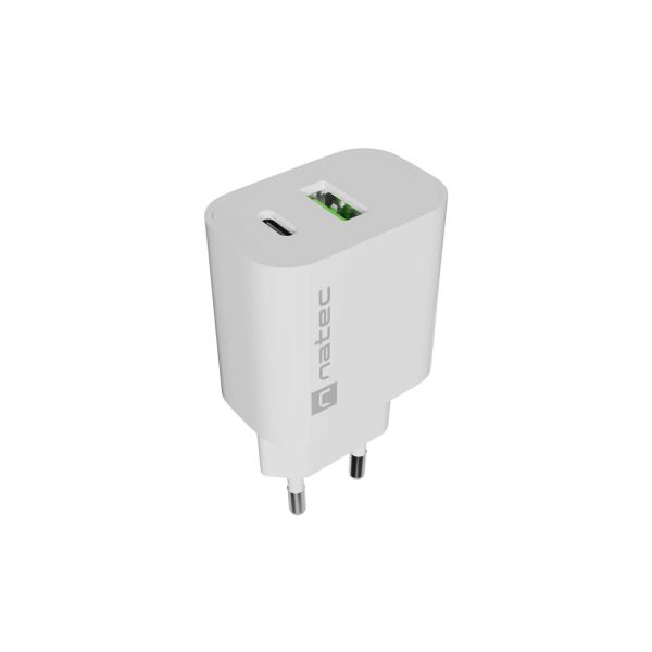 Univerzálna nabíjačka Natec RIBERA 20 W 1X USB-A + 1X USB-C, biela NUC-2396