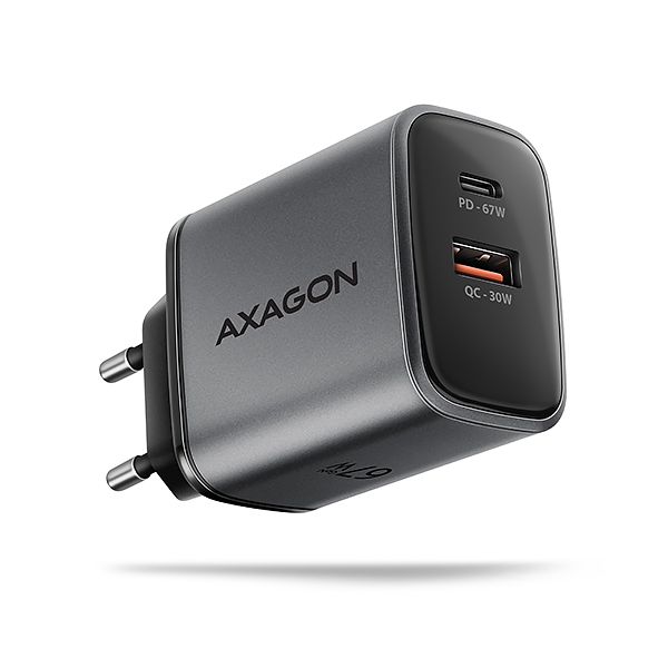 AXAGON ACU-PQ67 GaN nabíjačka do siete 67W, USB-A + USB-C, PD3.0/PPS/QC4+/SFC2.0/Apple ACU-PQ67