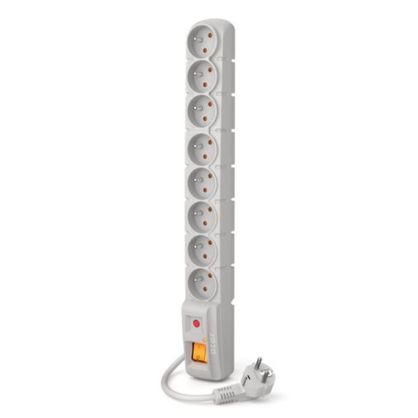 Acar S8 1,5m kábel, 8 zásuviek, sivá ppacars8-2